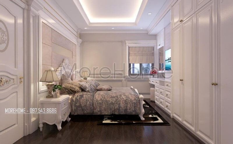 Tủ quần áo màu trắng được thiết kế nhiều ngăn, khoa học giúp cho gia chủ dễ dàng sử dụng và lưu trữ đồ đạc Thiết kế chung cư