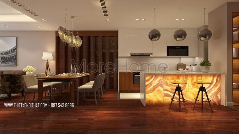 Nội thất phòng bếp căn hộ chung cư cao cấp phong cách hiện đại Thiết kế phòng bếp, tủ bếp gỗ An Cường