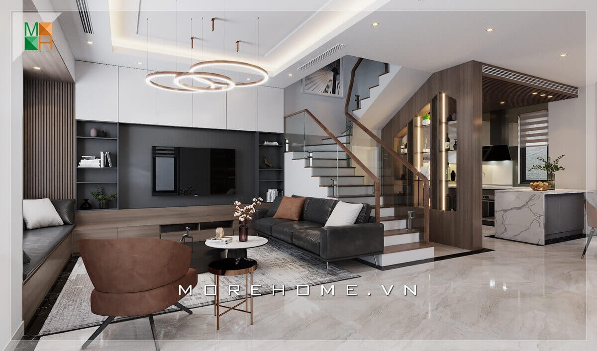 Phối cảnh nội thất phòng khách đẹp theo phong cách hiện đại, cao cấp. Thiết kế nội thất phòng khách biệt thự