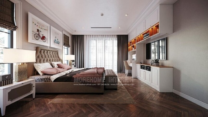Sắp xếp nội thất phòng của con đẹp, sang trọng nhưng không kém nét sinh động, đáng yêu. Thiết kế phòng ngủ biệt thự