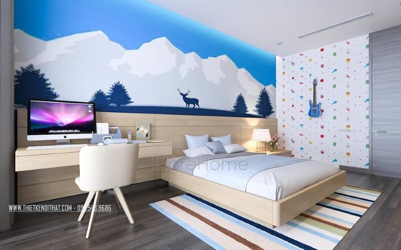 Tranh dán tường thiên nhiên sinh động, độc đáo cho phòng con. Thiết kế phòng ngủ biệt thự