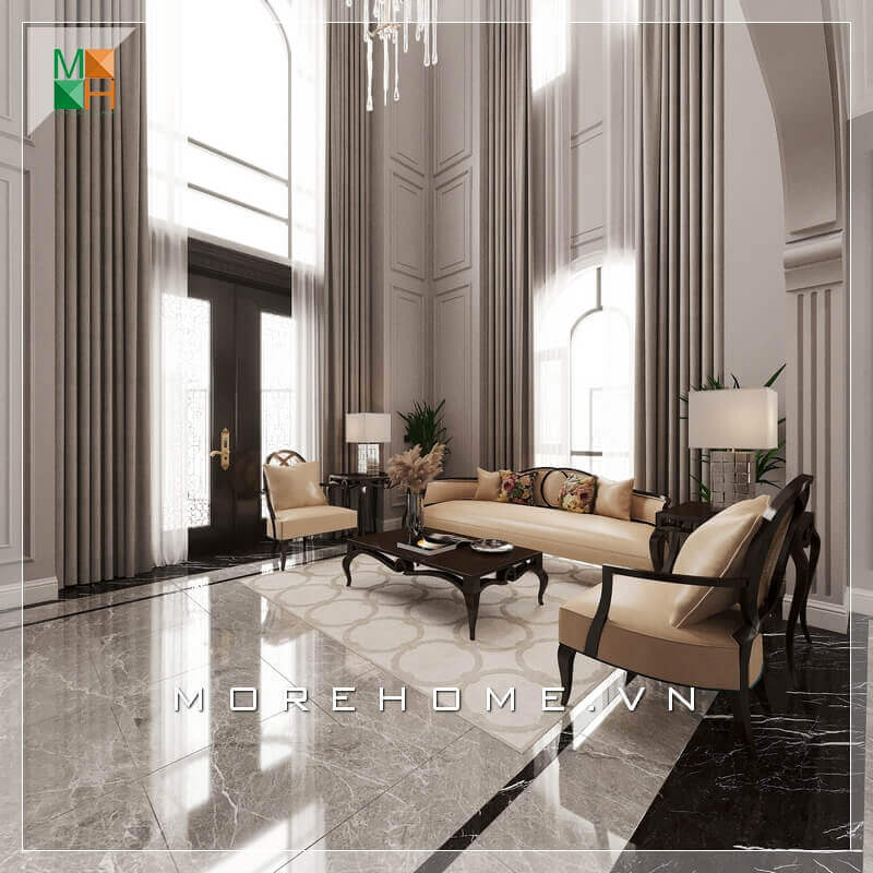 Với một không gian phòng khách nguy nga và rộng rãi thì mẫu bàn óc chó ghế sofa bọc da chân gỗ tự nhiên cao cấp là sự lựa chọn phù hợp nhất khiến căn phòng khách trở nên sang trọng và đẳng cấp hơn bao giờ hết. Mẫu nội thất biệt thự đẹp