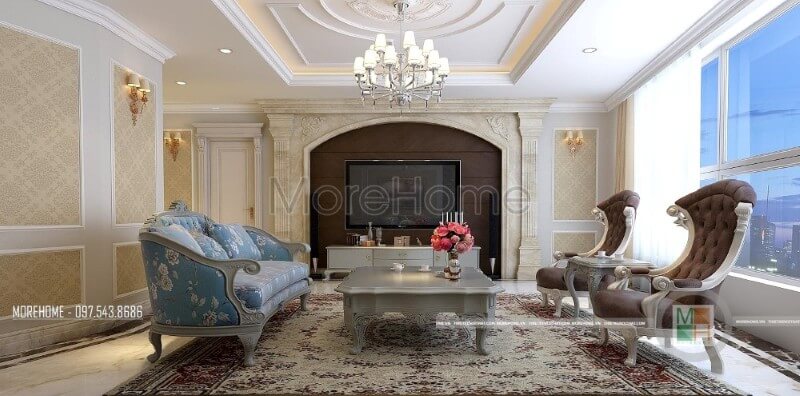 Bộ sofa cao cấp với đường cong tinh tế và trạm khắc cổ điển dường như đã trở thành chi tiết tạo điểm nhấn thẩm mỹ căn phòng. Sofa tân cổ điển cao cấp