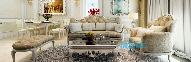 Sofa Tân cổ điển MS-032 khung gỗ tự nhiên, bọc nỉ hoa văn cao cấp sang trọng, quý phái cho phòng khách chung cư, biệt thự, nhà phố Sofa tân cổ điển cao cấp