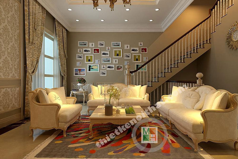 Mẫu sofa bọc nỉ cao cấp cho phòng khách với đường cong tân cổ điển tinh tế, sang trọng Sofa tân cổ điển cao cấp