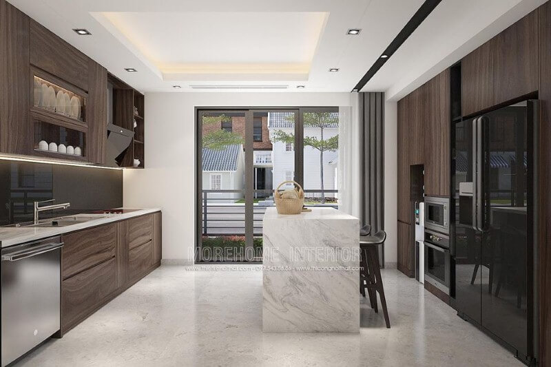 Trang trí phòng bếp bằng gỗ công nghiệp acrylic đẹp.