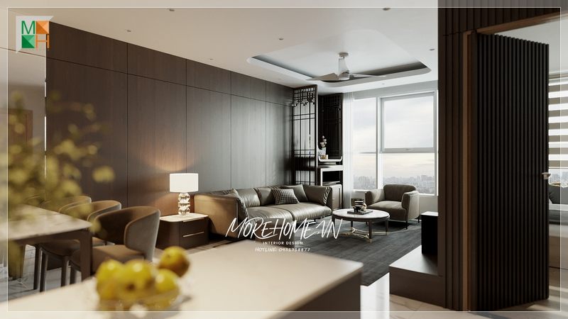 Thiết kế nội thất phòng khách chung cư mở với các không gian khác tạo nên sự thông thoáng