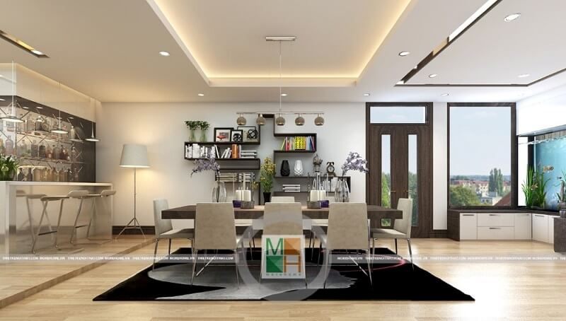 Mẫu thiết kế phòng ăn chung cư Hoàng Quốc Việt đẹp với cách bố trí nội thất hợp lí, tinh tế