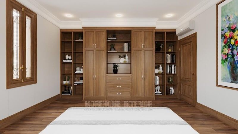 Mẫu kệ tivi kết hợp tủ quần áo được làm bằng chất liệu gỗ óc chó cao cấp mang lại vẻ đẹp hoàn hảo và đẳng cấp cho căn phòng