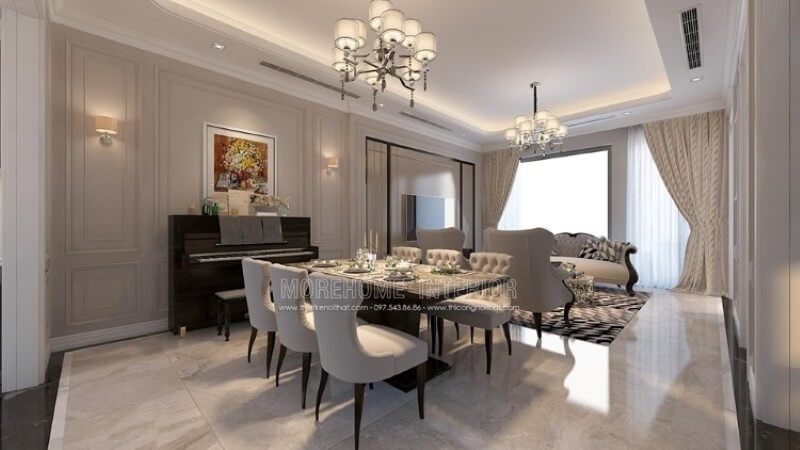 ăn Bàn ăn tân cổ điển được thiết kế bằng gỗ tự nhiên cao cấp, mang lại sự rộng rãi và bền chắc cho khi sử dụng bữa ăn.