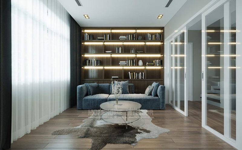 Sofa hiện đại bọc nỉ mang lại sự đẹp mắt cho không gian nội thất trong phòng thờ.
